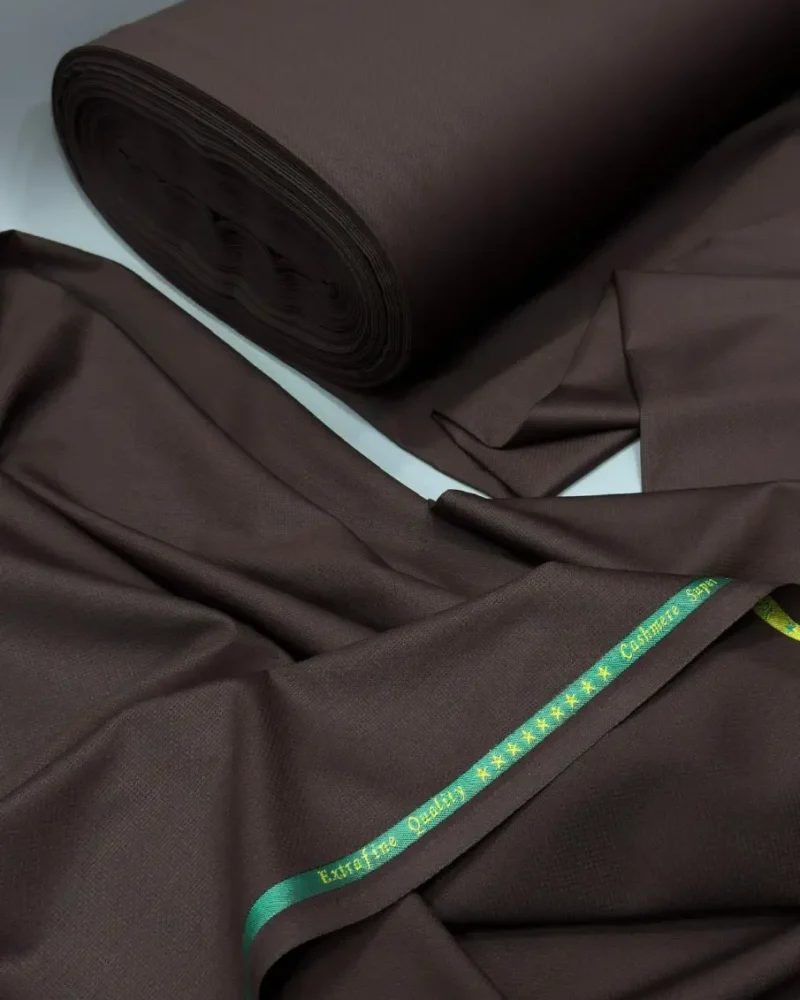 Chocolate Extrafine Super Cashmere Wool fabric on the roll