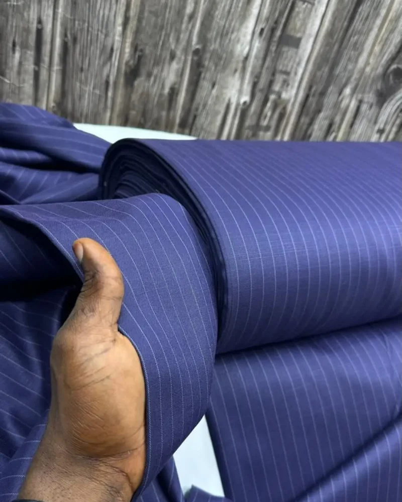 Violet Pinstripe Worsted Wool Suiting fabric on the roll
