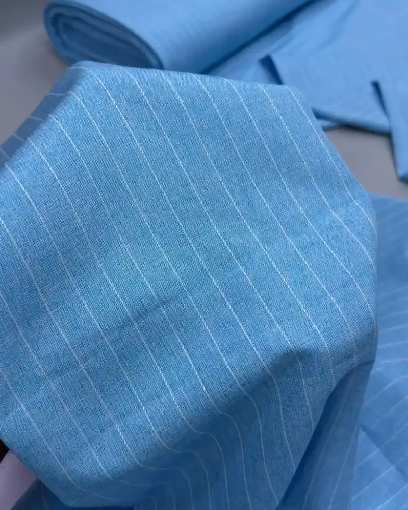 Sky Chalkstripe Giovanni Valentino Super 180s Wool fabric on the roll
